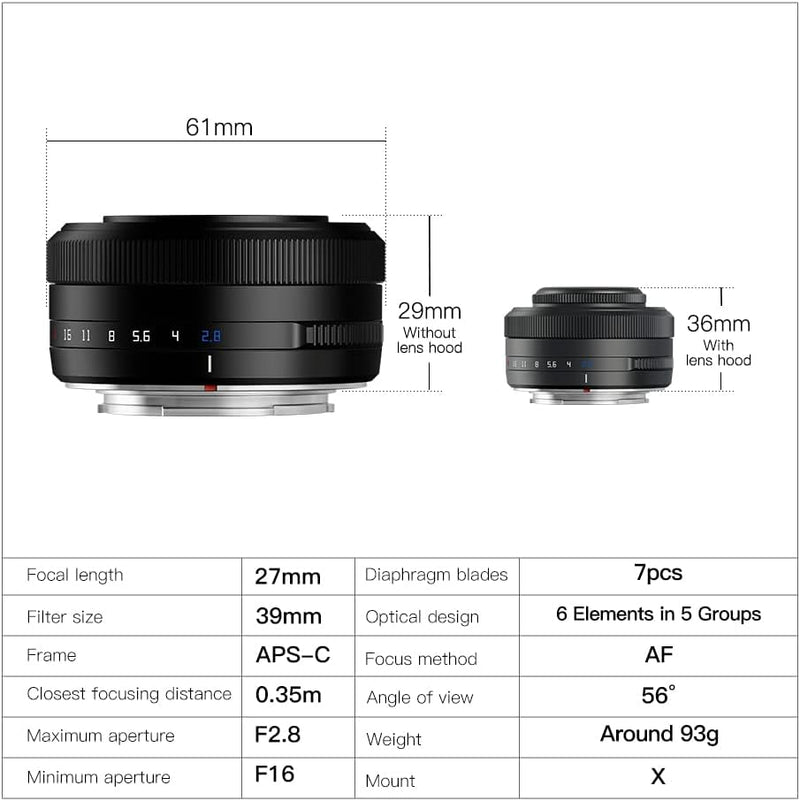 TTARTISAN 27mm F2.8 Autofokus APS-C Kameraobjektiv, Metall, geringes Gewicht, tragbare Kameraobjekti