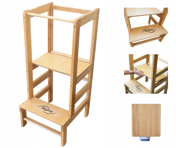 Baby Montessori Lernturm Kleinkind Trittstufe mit Verstellbarer Höhe und Sicherheitsschiene (Modelln