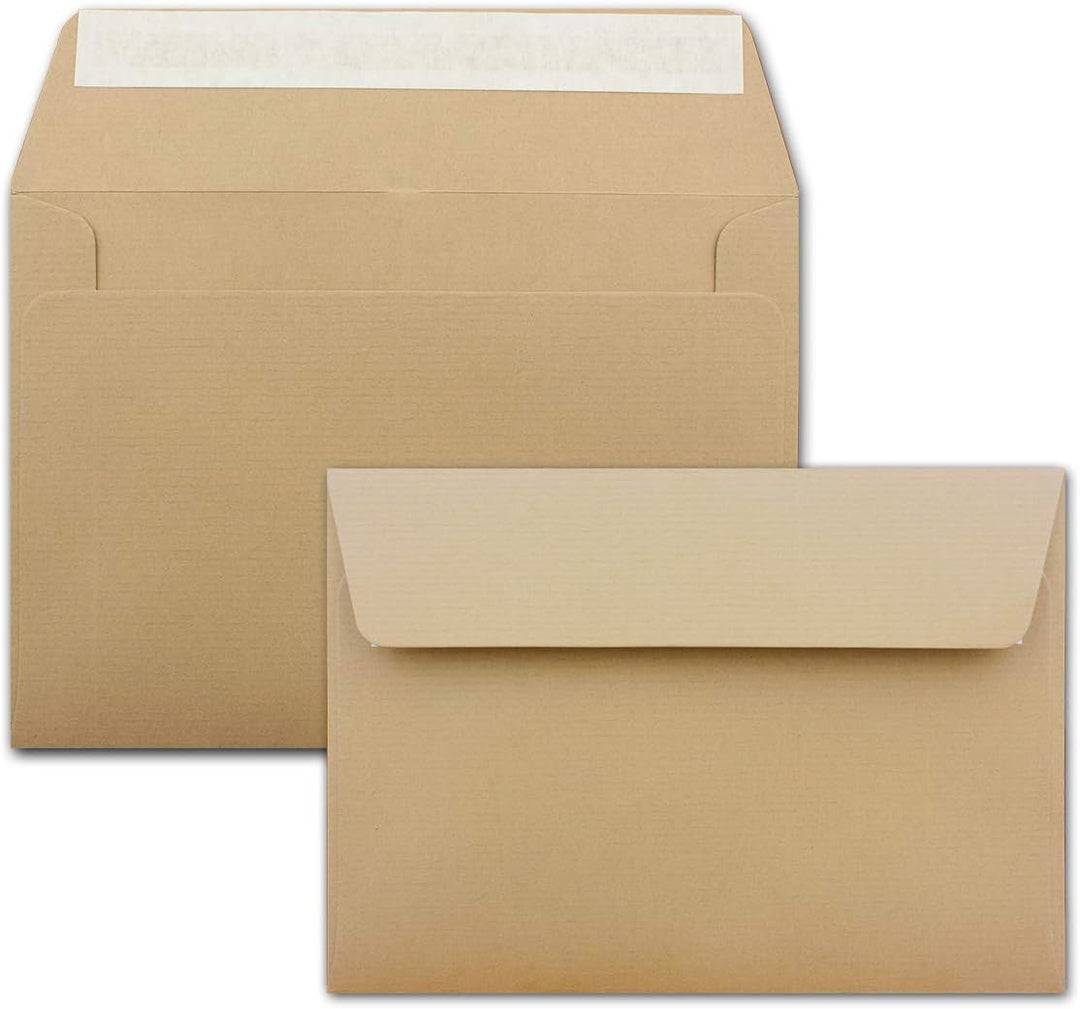 150 gerippte Briefumschläge DIN C6 Braun - 11,4 x 16,2 cm - 100 g/m² Post-umschlag ohne Fenster Haft