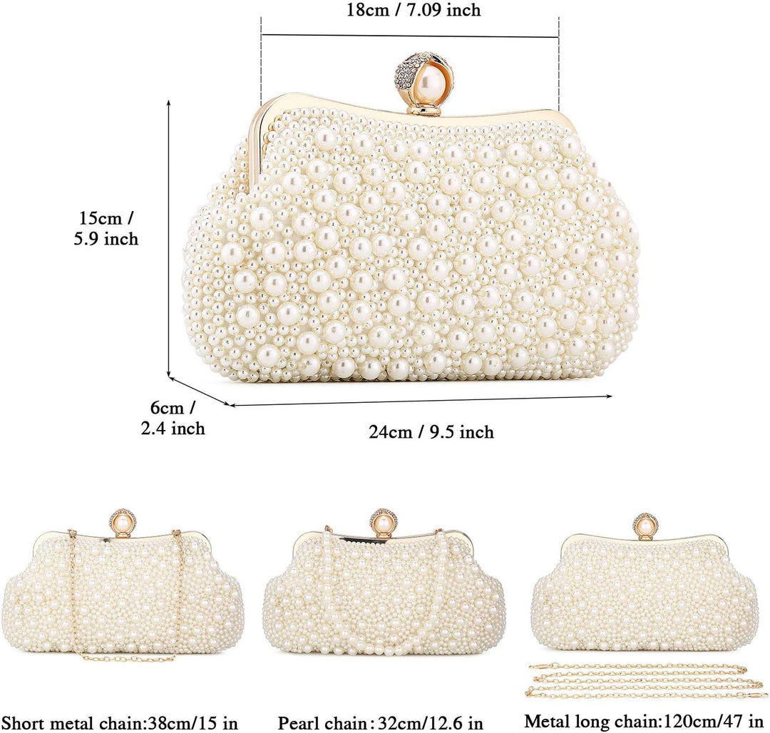 BAIGIO Perlen Damen Clutch Beige Abendtasche Brauttasche Elegant Handtasche Luxury Clutch für Mädceh