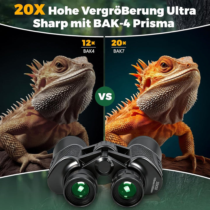 20x50 Fernglas für Erwachsene, Vogelbeobachtungs Ferngläser mit BAK4 Prism FMC-Objektiven - 26mm Gro