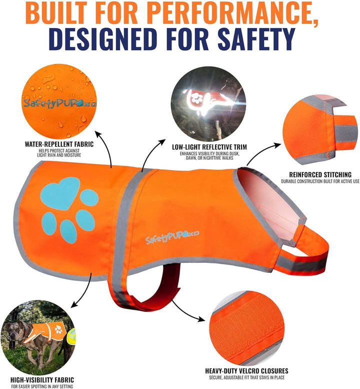 SafetyPUP XD Hund Warnweste, Grössen passen Hunde 14 lbs bis 130 lbs Orange Mittel, Orange Mittel