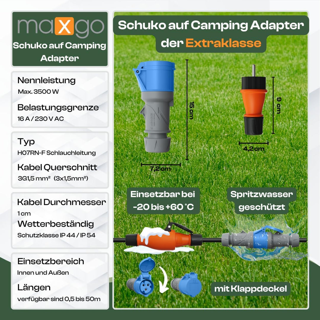 netbote24 CEE Kupplung Schuko Adapterkabel Camping Caravan Boot Campingkabel H07RN-F 3x1,5 mm² IP44