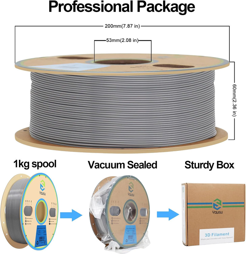 YOUSU PETG 3D Printer Filament 1.75mm Gray, 1kg PLA Filament (2.2lbs) Better Physical Strength and L