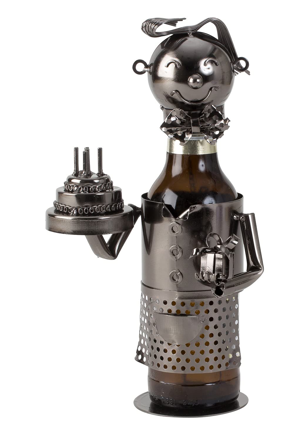 Lifestyle & More Moderner Flaschenhalter Bierflaschenständer Geburtstag aus Metall in Silber Höhe 24