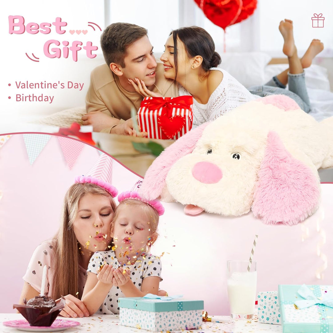 MorisMos 80cm lang Hund Kuscheltier gross XXL, weich Rosa Hund Plüschtier Stofftier, riesen Gefüllte