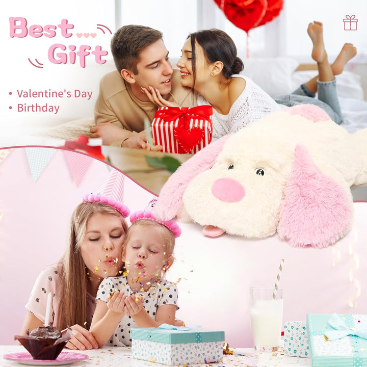 MorisMos 80cm lang Hund Kuscheltier gross XXL, weich Rosa Hund Plüschtier Stofftier, riesen Gefüllte