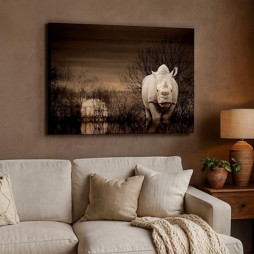 Bilder auf Leinwand 100x70cm Leinwandbild Tier Nashörner Insekten Gross Wanddeko Bild Schlafzimmer K