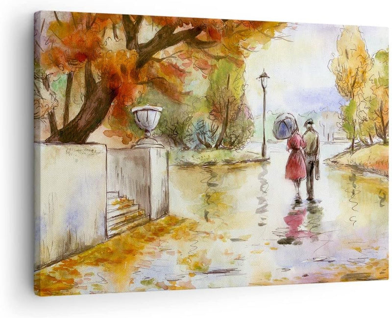 Bilder auf Leinwand Wetter regen herbst park Leinwandbild 70x50cm Wandbilder Dekoration Wohnzimmer S