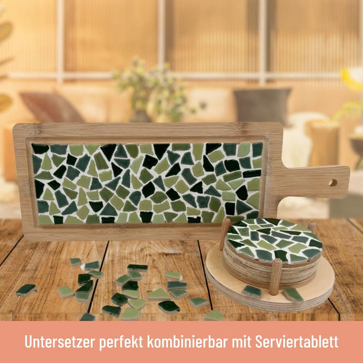 Little Creations - DIY Mosaik Bastelset Erwachsene Grün | 1x Servierplatte & 4x Untersetzter | Kompl