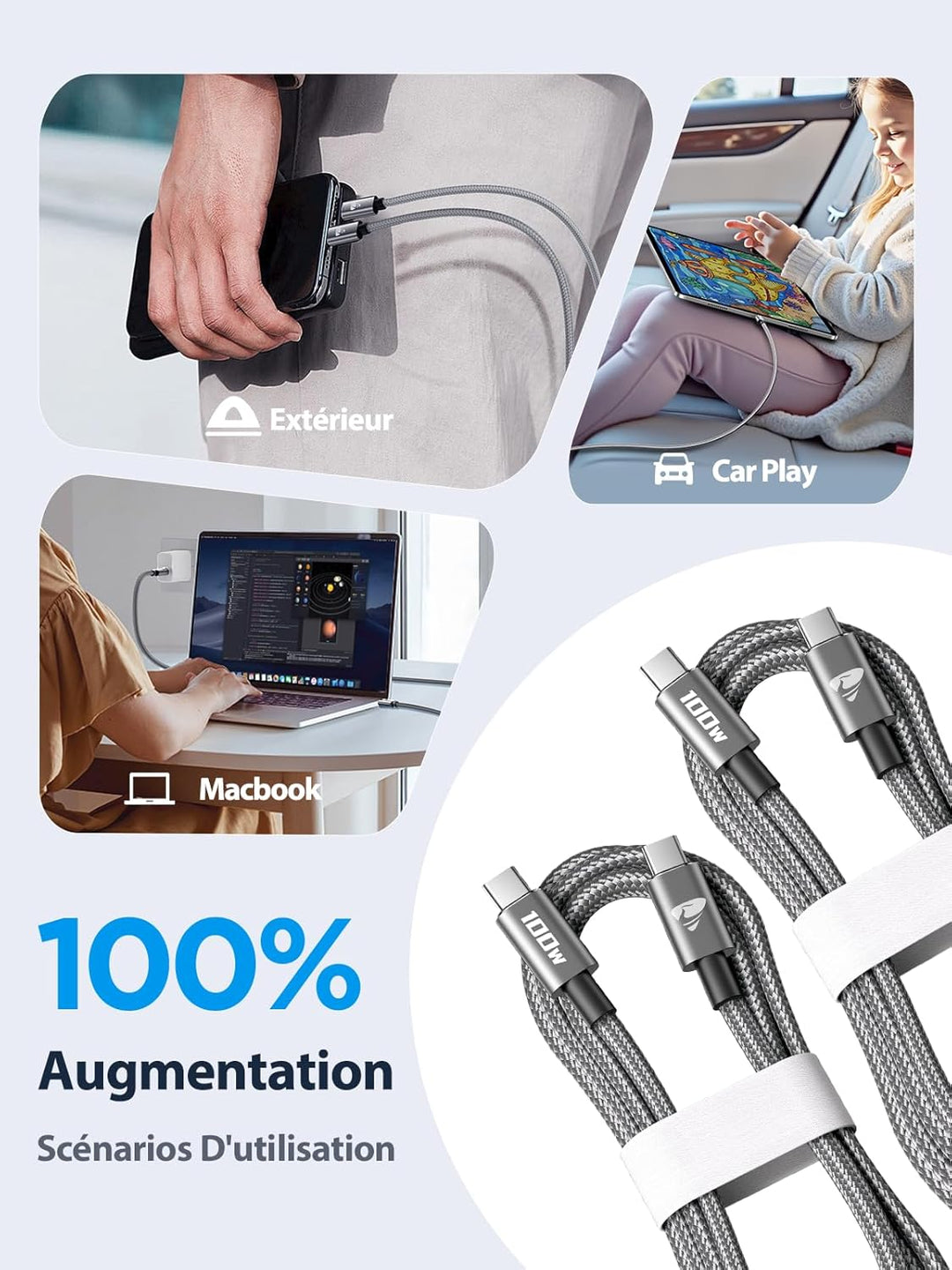 USB C auf USB C Kabel, [2 m/2 Stück] 100 W 5 A Schnellladekabel USB C Nylon geflochten für iPhone 17