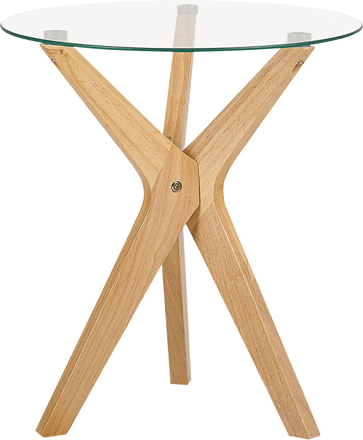 Couchtisch 2er Set Glas trasparent mit Holzbeinen hellbraun rund modern Valley