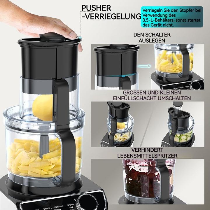 FIMEI Küchenmaschine 1300W, 3 Geschwindigkeiten und Impulsfunktion, 3,5L Zerkleinerer, 1,5L Mixer, M