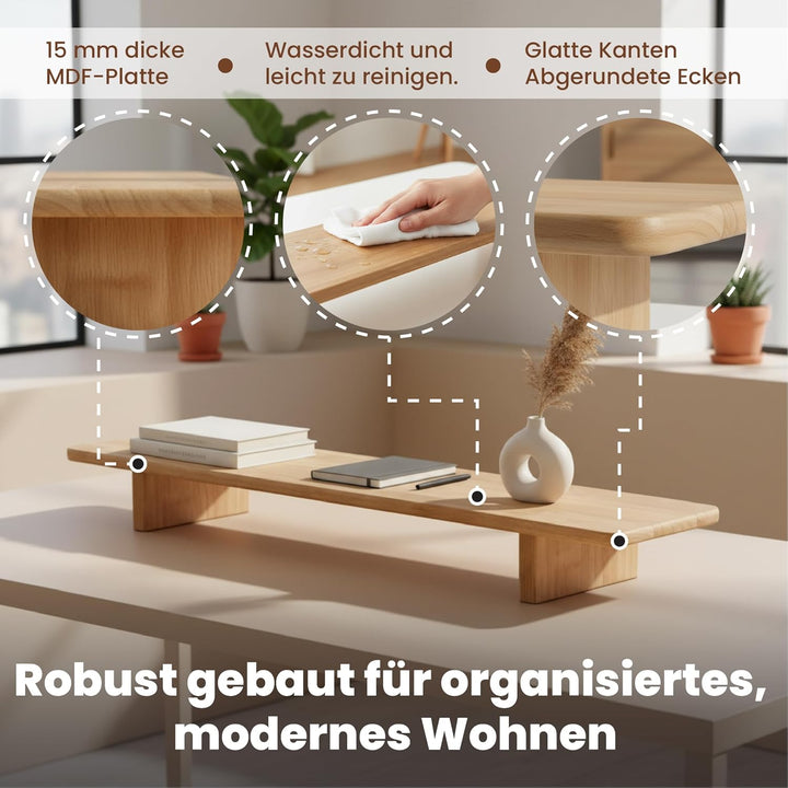 Monitor Ständer aus Holz, Ergonomischer Bildschirmerhöhung Schreibtischorganizer, Naturholz Desktop