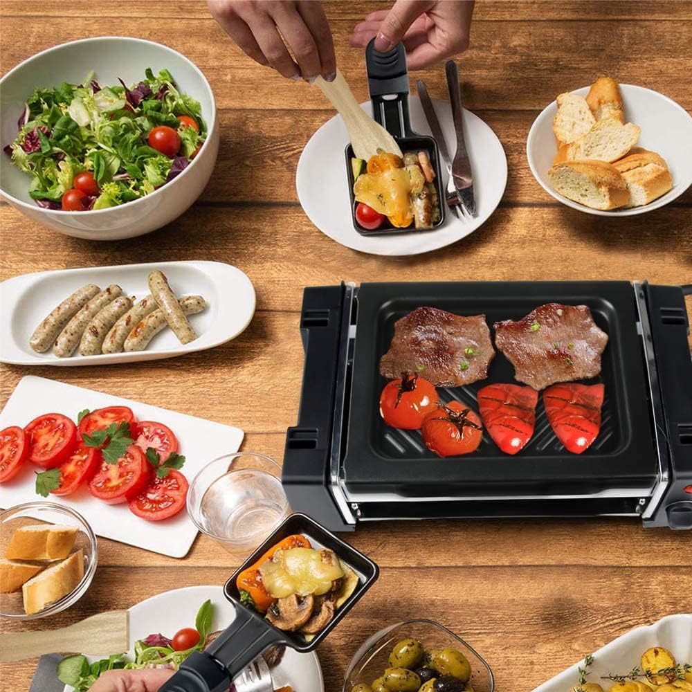 HengBO Mini Raclette, Raclette Grill für 1 bis 2 Personen, Antihaftbeschichteten Grillplatte, 2 Pfan