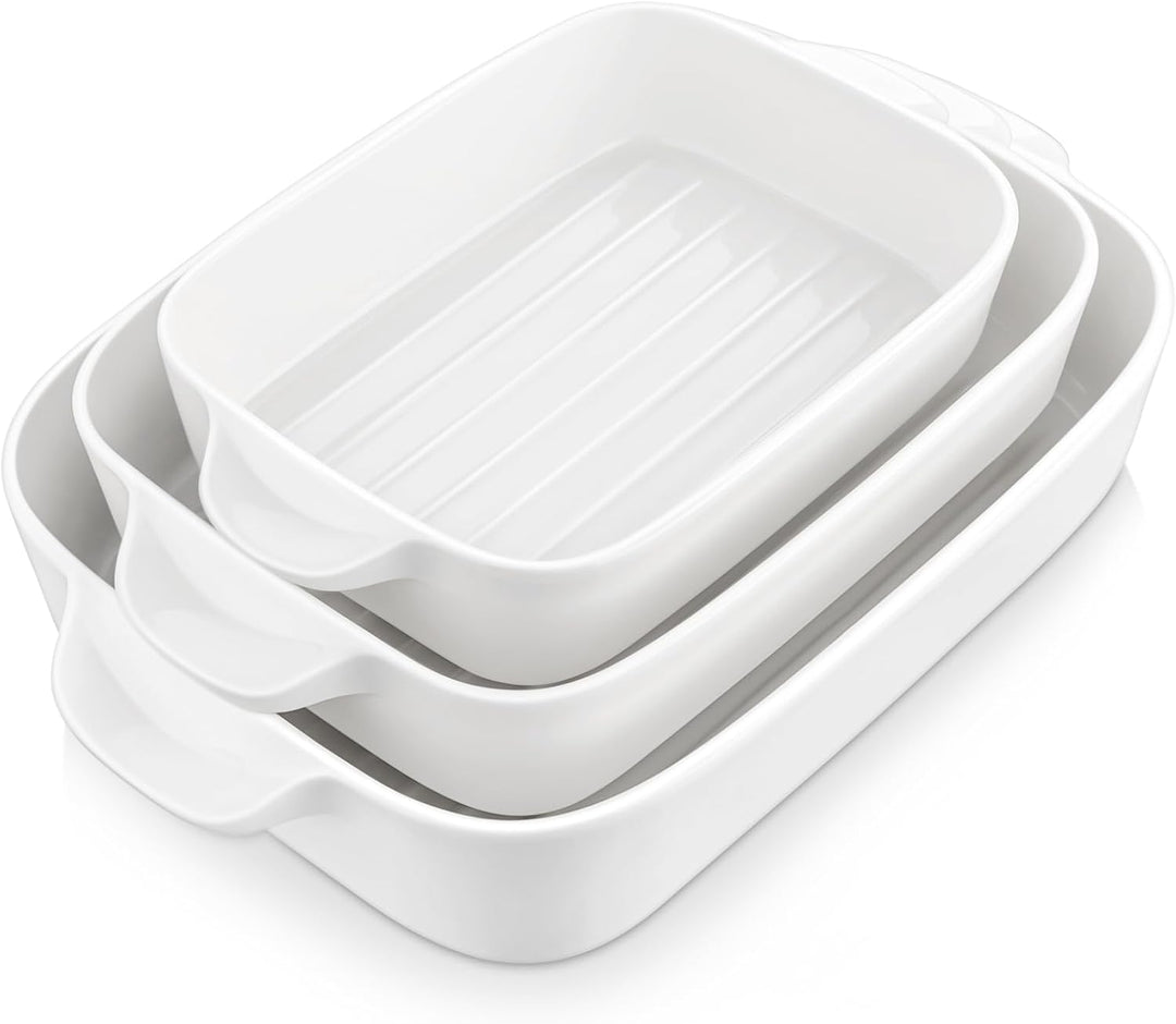 MALACASA, Serie Bake. Bake, 3 teilig Auflaufformen für den Ofen, Porzellan Backformen Set Durable Ca