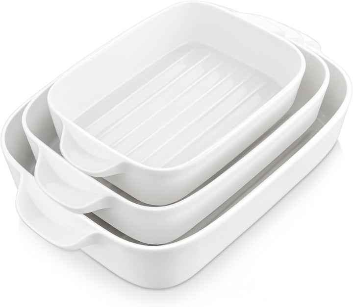 MALACASA, Serie Bake. Bake, 3 teilig Auflaufformen für den Ofen, Porzellan Backformen Set Durable Ca