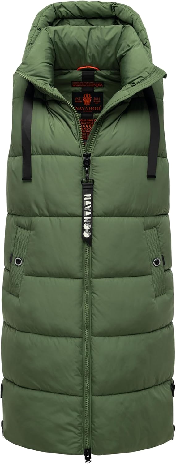 Navahoo Damen ärmellose Lange Outdoorweste warme Winterjacke Schnuffelchen XS-3XL XS Pine Olive, XS