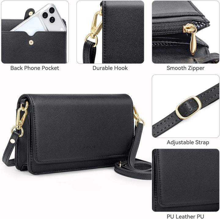 nuoku Umhängetasche Handytasche Damen Clutch Schultertasche im Klein Format mit RFID Karte-Slots 2 A