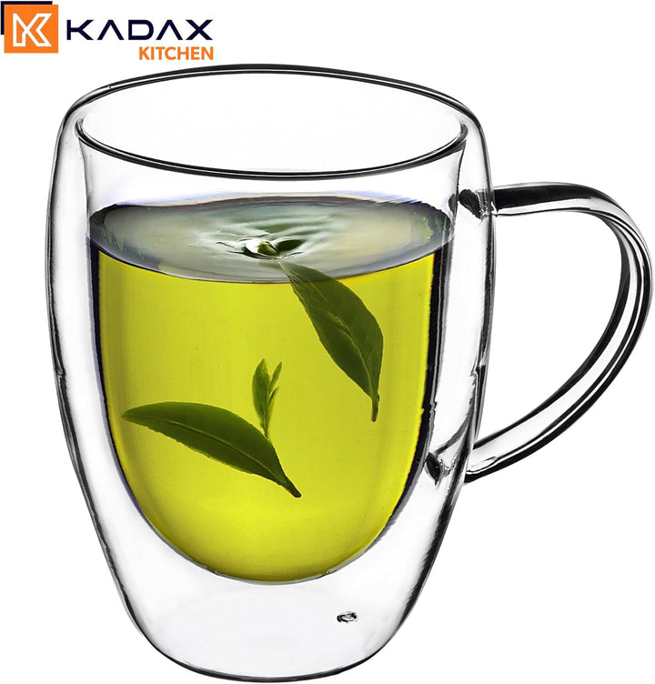 KADAX doppelwandige Glas Tasse, Glas mit Griff, 270ml, Trinkglas für Saft, Tee, Kaffee, Drink, Wasse