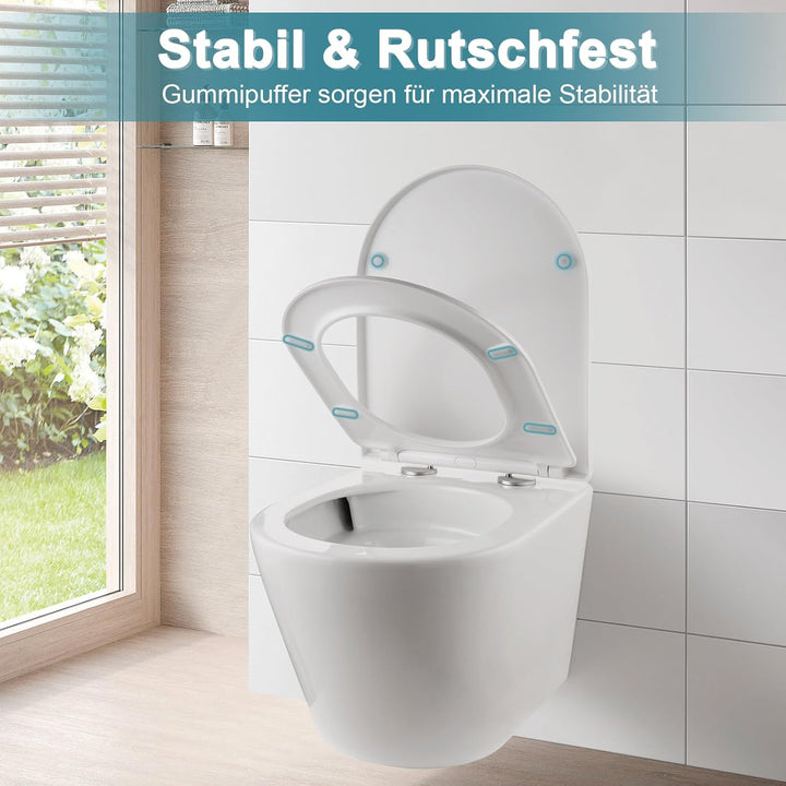 MEEJEE Toilettendeckel Lange D Form 460x365 mm, WC Sitz mit Absenkautomatik, Soft Close Klobrille, W