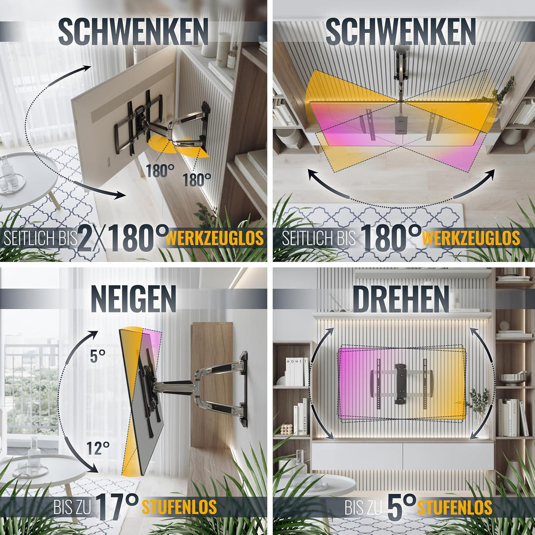 RICOO TV Wandhalterung Fernseher Schwenkbar Neigbar für 32-65 Zoll, Universal TV Halterung S0644, Fe