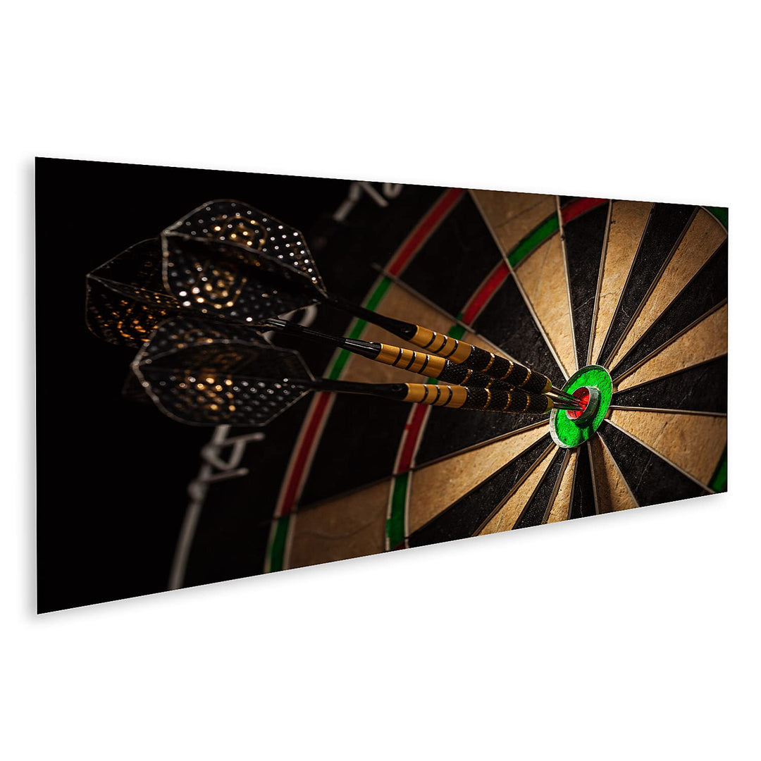 islandburner Bild auf Leinwand Drei Darts Bulls Eye Bilder Wandbilder Poster Leinwand 120x40cm - Pan