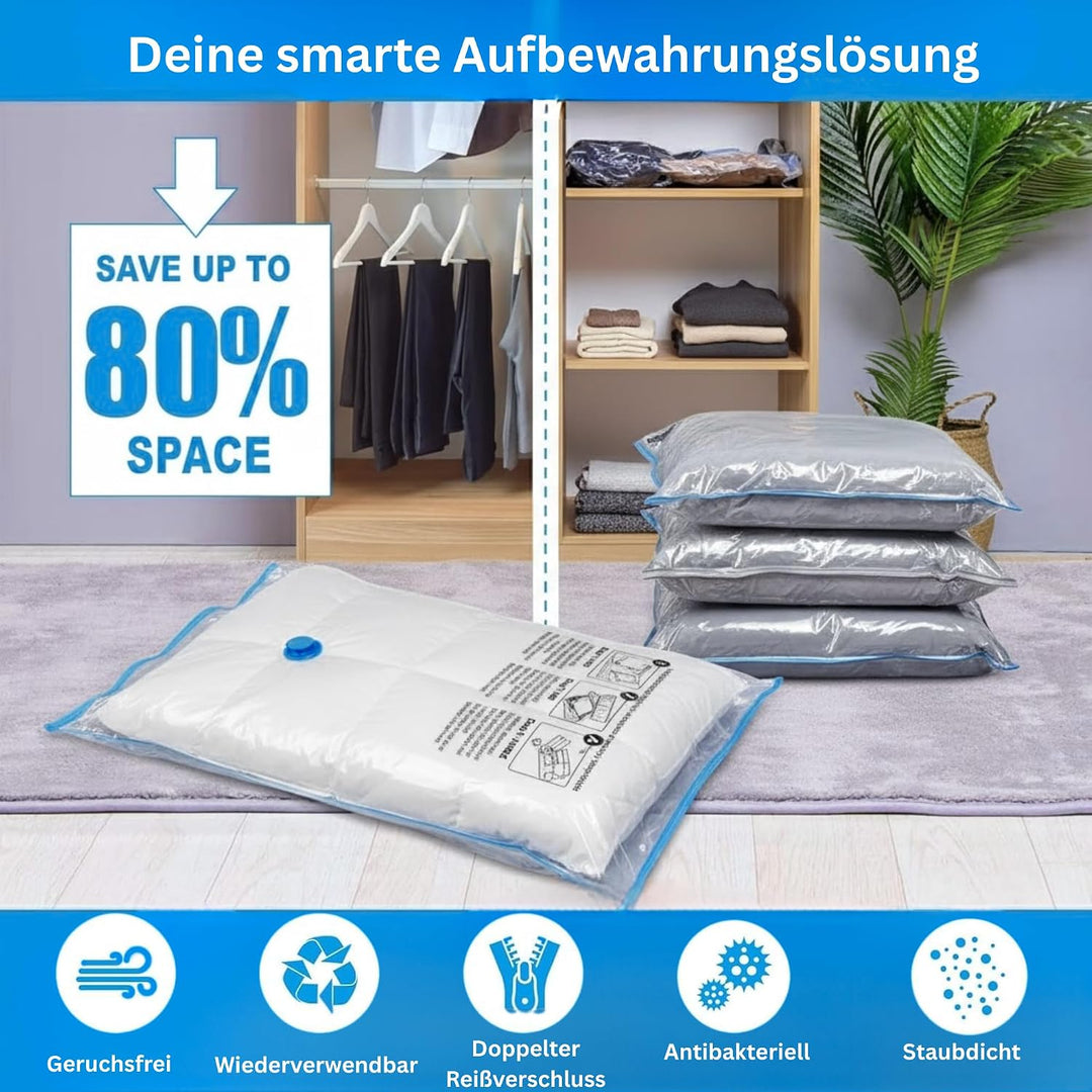 Vakuumbeutel 6er Set M 60x40 cm — Luftdichte Aufbewahrungsbeutel für Kleidung, Bettdecken &amp; Kissen |