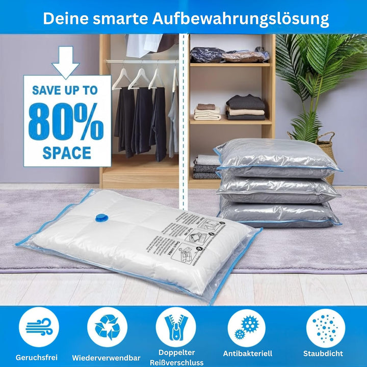 Vakuumbeutel 6er Set M 60x40 cm — Luftdichte Aufbewahrungsbeutel für Kleidung, Bettdecken &amp; Kissen |