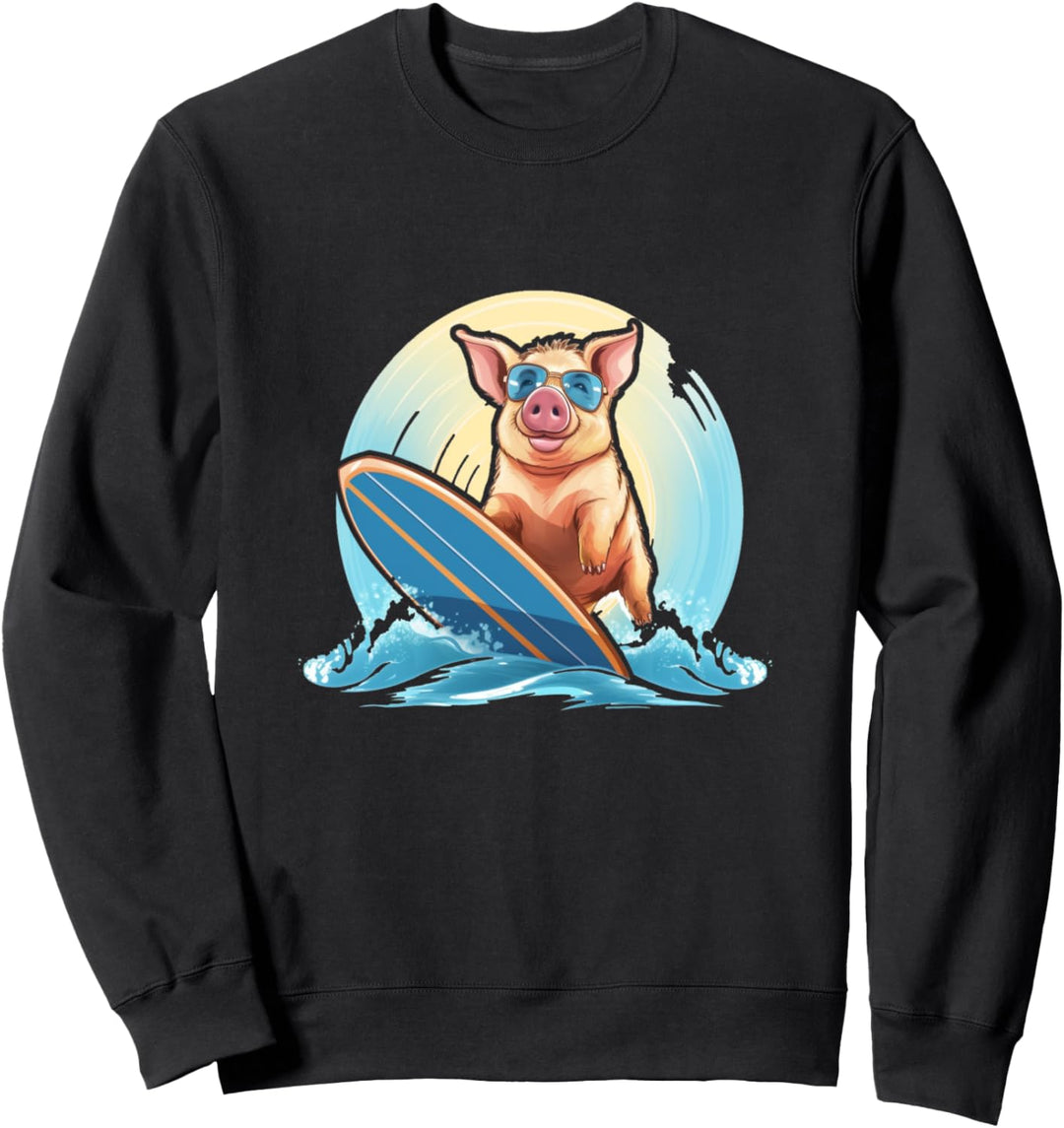 Schwein mit Sonnenbrille Surfing - Surfendes Schwein- Surf Sweatshirt