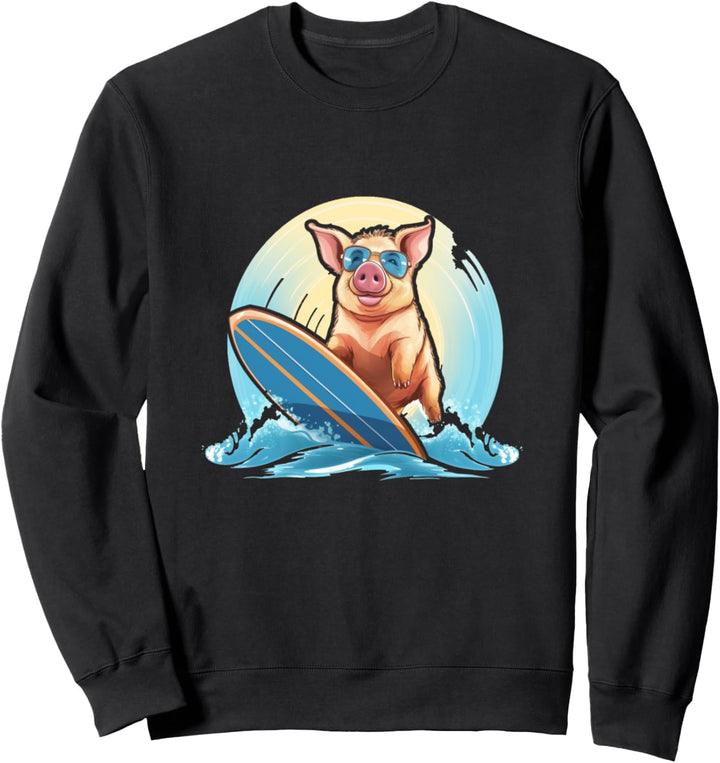 Schwein mit Sonnenbrille Surfing - Surfendes Schwein- Surf Sweatshirt