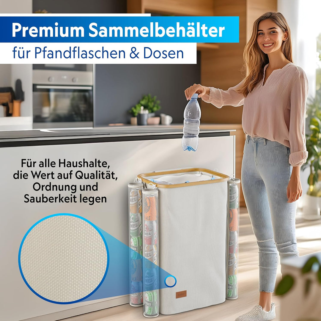 Pfandflaschen Sammelbehälter mit Deckel und Kordelzug - 100L, 1 Fach, 2x Tragetasche für PET Flasche