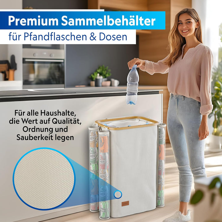 Pfandflaschen Sammelbehälter mit Deckel und Kordelzug - 100L, 1 Fach, 2x Tragetasche für PET Flasche