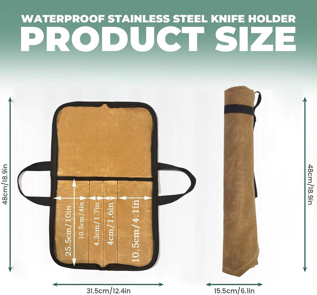 Tasche für Kochmesser – Outdoor-Besteck-Aufbewahrungstasche, tragbare gewachste Canvas-Messertasche,