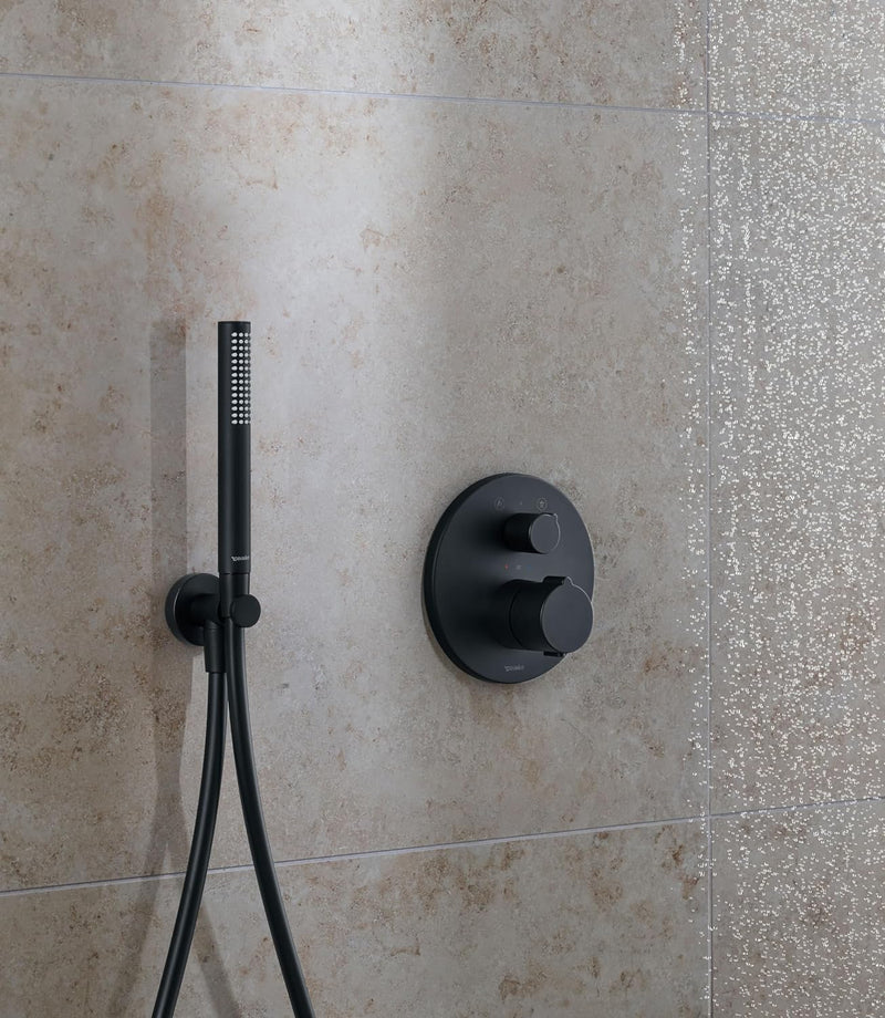 Duravit wassersparende Stabbrause, Duschkopf mit Strahlart Rain, Duschbrause rund, Handbrause mit wa