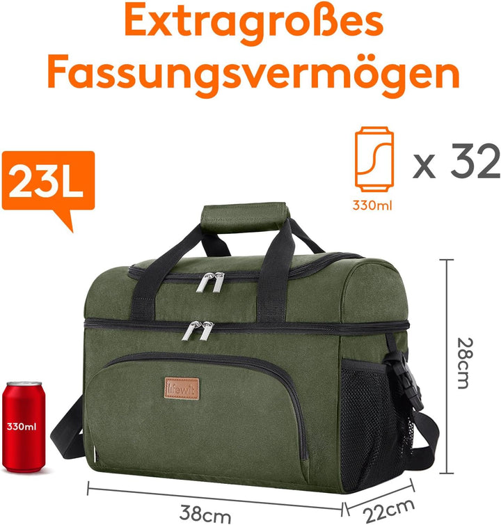 Lifewit Grosse Kühltasche 23L 32 Dosen, Kühlbox Faltbar, Isolierte Lunch Tasche, Leichte, Tragbare K