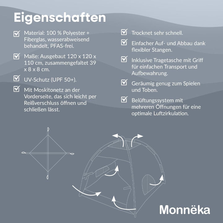 Strandzelt mit UPF 50+ Sonnenschutz | Spielzelt für Babys und Kinder | Mit Sonnenschutz, Moskitonetz