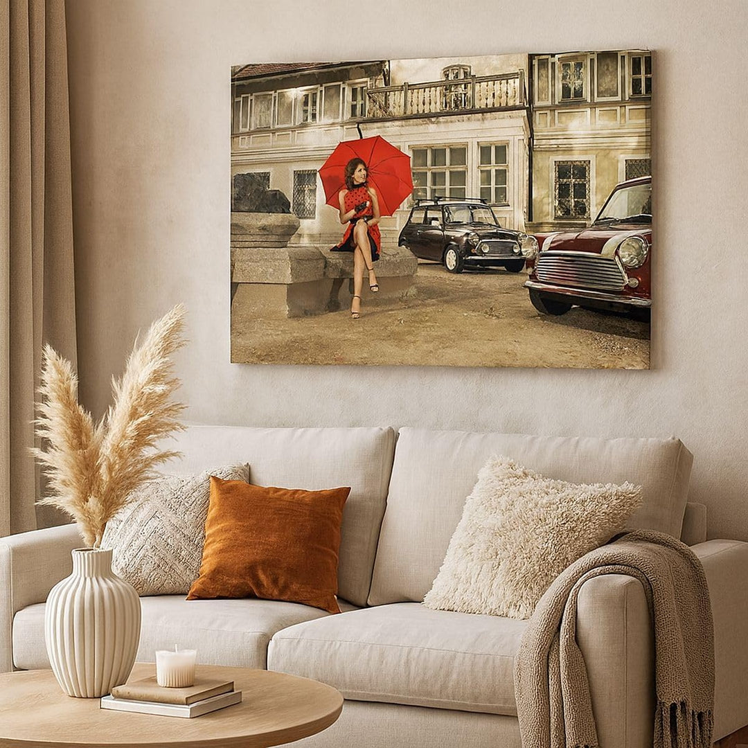 Bilder auf Leinwand Attraktiv Frau Spaziergang Regenschirm Leinwandbild 70x50cm Wandbilder Dekoratio