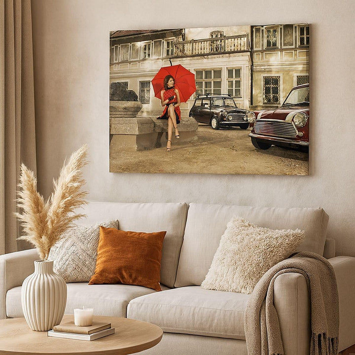 Bilder auf Leinwand Attraktiv Frau Spaziergang Regenschirm Leinwandbild 70x50cm Wandbilder Dekoratio