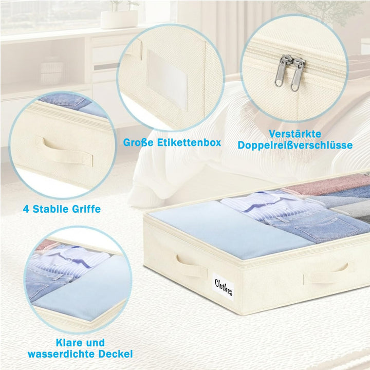 Unterbett Aufbewahrungsbox 2 Stück Unterbettkommode und klarem Deckel, 10cm hoch Kleideraufbewahrung