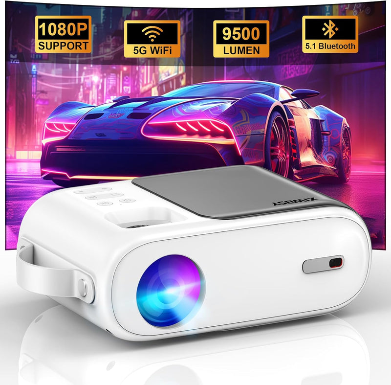 Mini Beamer, XIWBSY 9500 Lumen Bluetooth Beamer 1080P Unterstützt, 5G WiFi LED Heimkino Portable Pro