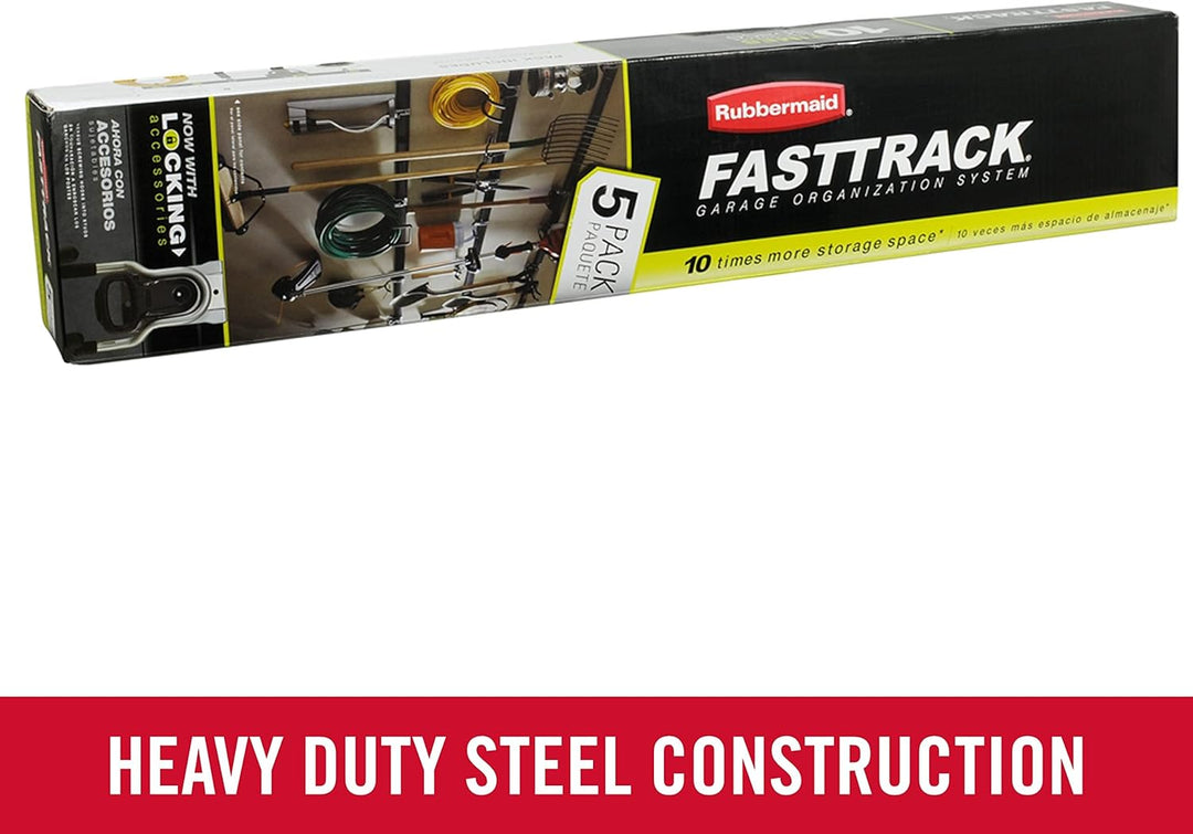 Rubbermaid FastTrack Garagenaufbewahrungshaken, 5 Stück, All-in-One Schienenhaken-Set und Werkzeug-O