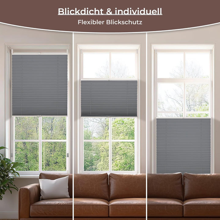 Allesin Plissee ohne Bohren Plissees Klemmfix Anthrazit 40x80cm(BxH), Plisseerollo Faltrollo mit Kle