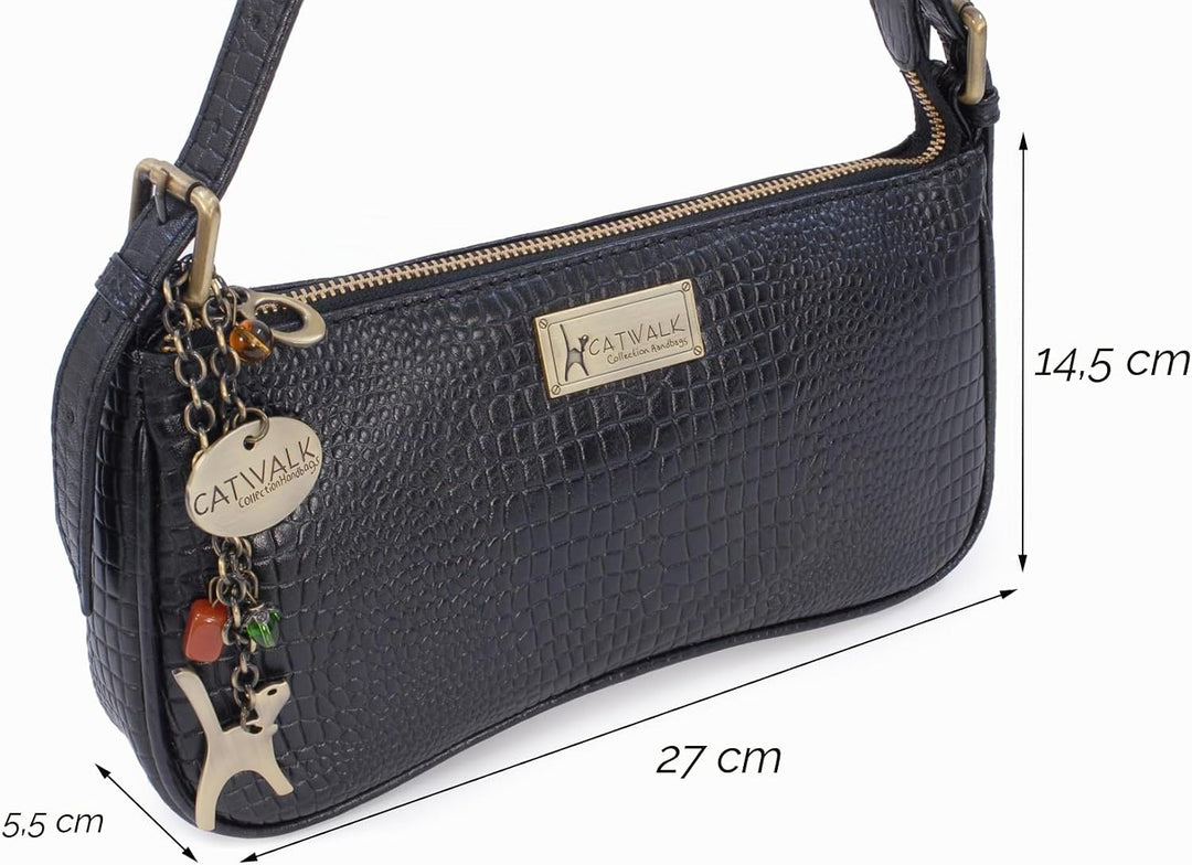 Catwalk Collection Handbags - Klein Damen Schultertaschen - Henkeltaschen - Leder mit krokodilprägun