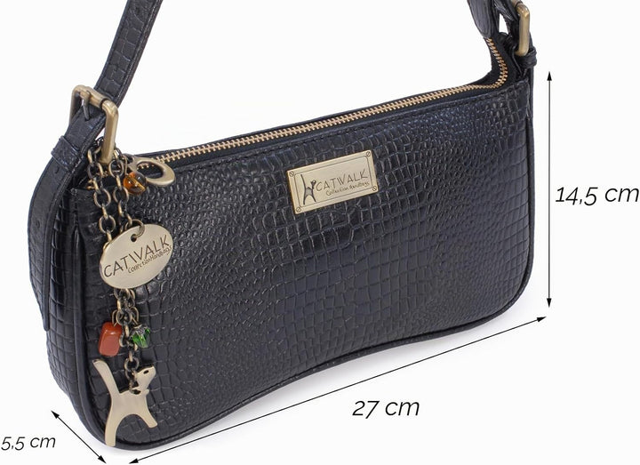 Catwalk Collection Handbags - Klein Damen Schultertaschen - Henkeltaschen - Leder mit krokodilprägun