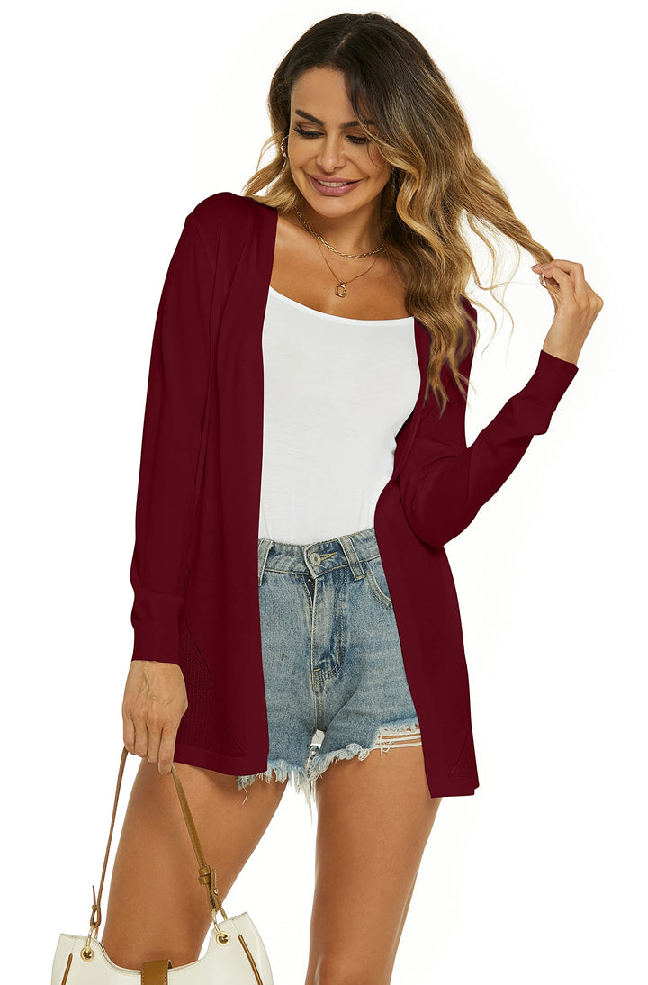 Damen Strickjacke Sommer Cardigan Elegant Lang Jacke Leichte Langarm Offene Strickjacke Sommerjacke