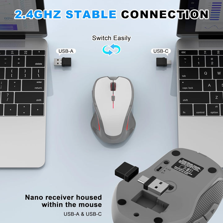 Azmall Ergonomische Maus Kabellos für Laptop/PC/MacBook/iPad, 2.4GHz & Bluetooth Büro Stumme Funkmau
