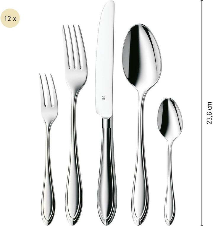 WMF Verona Besteck Set 12 Personen, 60-teilig, Monobloc-Messer, Cromargan Edelstahl poliert, glänzen