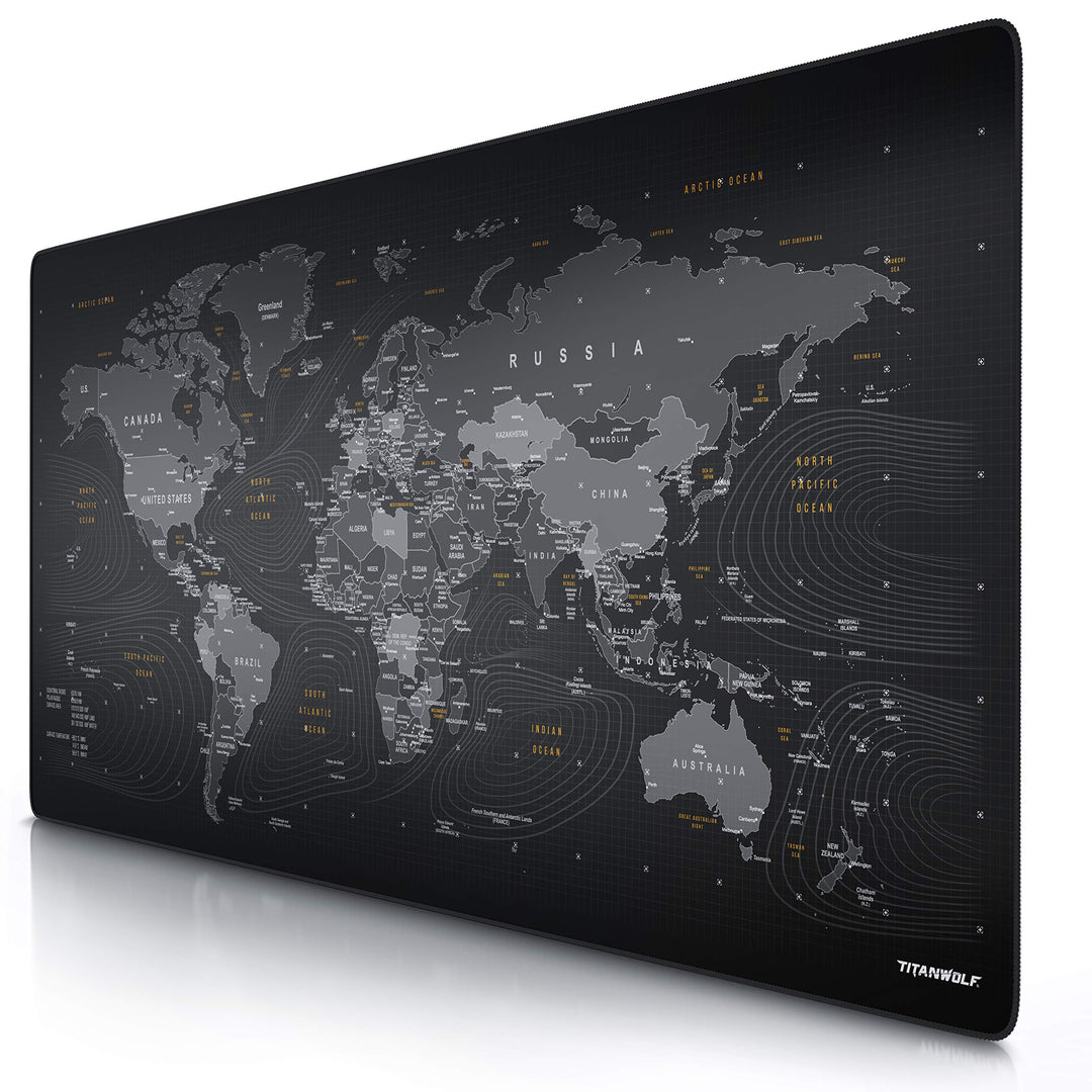 Titanwolf - Übergrösse Mauspad 1200x600mm Weltkarte XXXL Mousepad gross mit Motiv Tischunterlage Lar