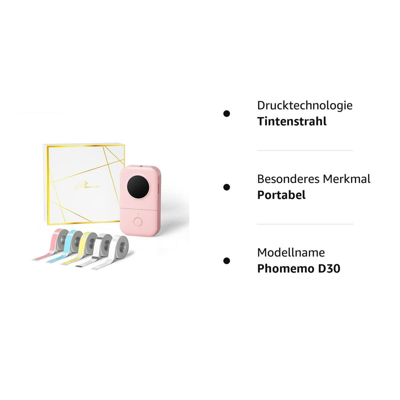 Phomemo D30 Bluetooth Etikettendrucker - Beschriftungsgerät Selbstklebend Mini Etikettiergerät,Label